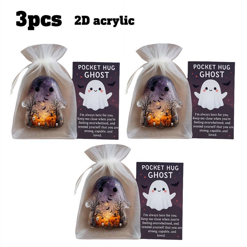 Pocket Hug Ghost, Pockets Hug Ghosts with Encouragement Card Cute Mini Charm,Mini Inspirational Statue with Encouragement Card Small Decorative Keepsake (3pcs Ghost) - Image 1